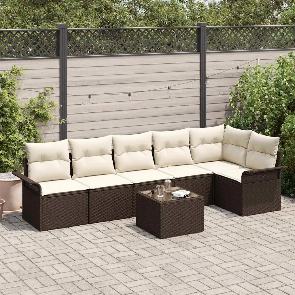 Set Divano da Giardino con cuscino 7 pcs Marrone polyrattan 3345388