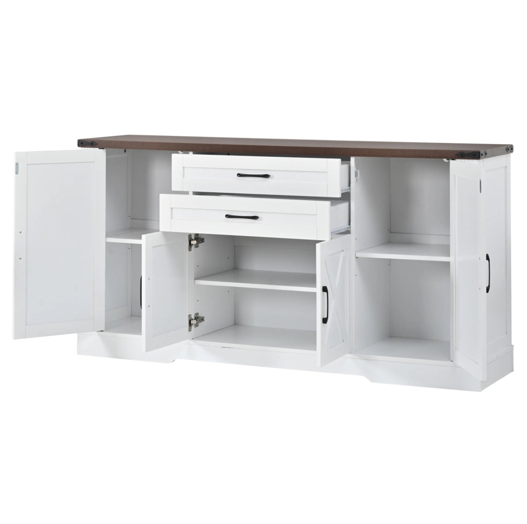 Credenza 160x39x81,5 cm con 4 ante e 2 cassetti in MDF e truciolare bianca
