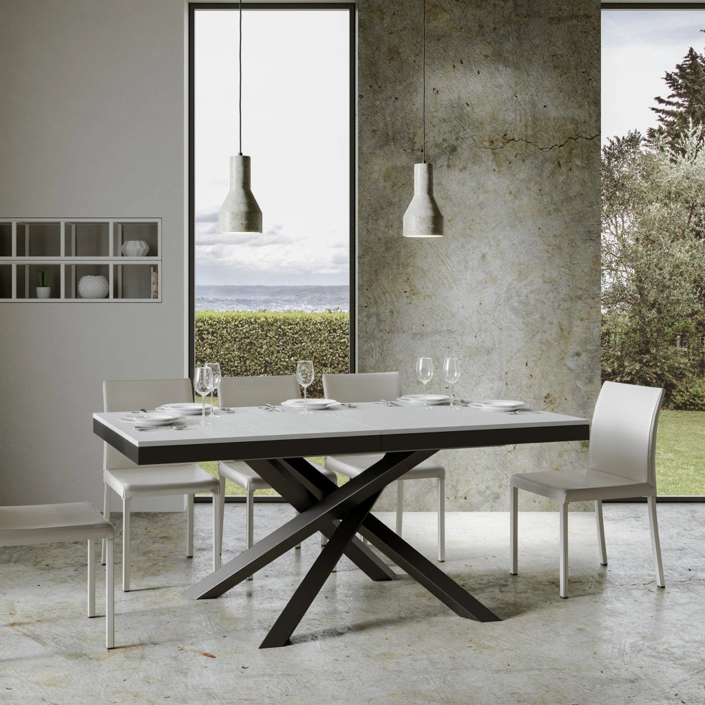 Tavolo allungabile 90x160/420 cm Volta Evolution Bianco Frassino telaio Antracite