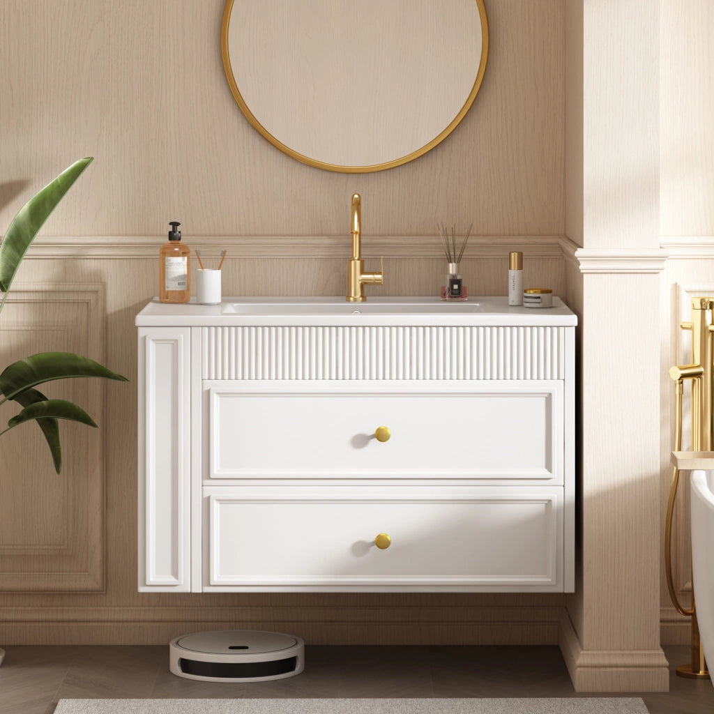 Mobiletto con lavabo sospeso con 2 cassetti vano laterale bianco 81 × 47 × 52 cm