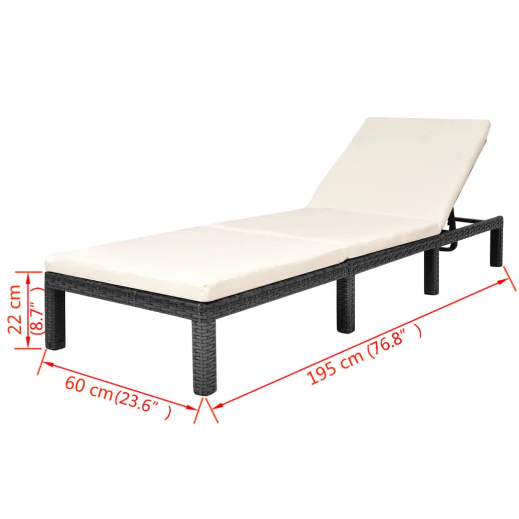 Lettino prendisole sedia a sdraio lettino prendisole letto da giardino mobili da esterno per patio con cuscino resina intrecciata nera 02_0012525
