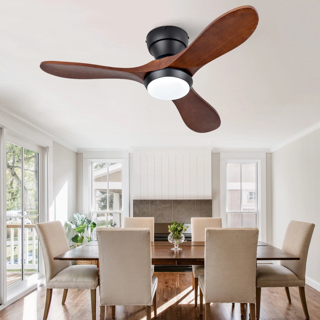 Ventilatore da soffitto da 36 pollici con luce LED regolabile e telecomando, nero e noce scuro