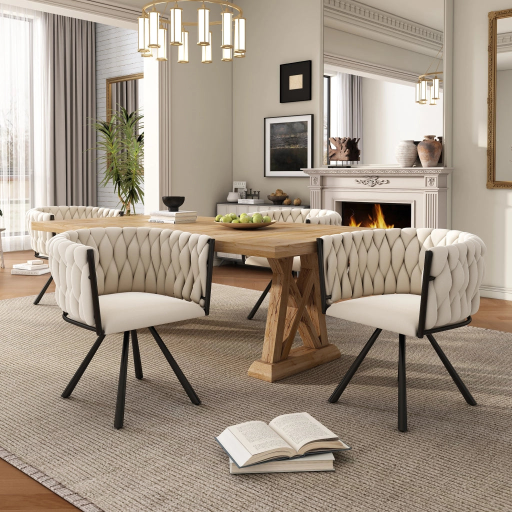 SEDIA GIREVOLE 360° Set da 4 pezzi in velluto beige con struttura in acciaio