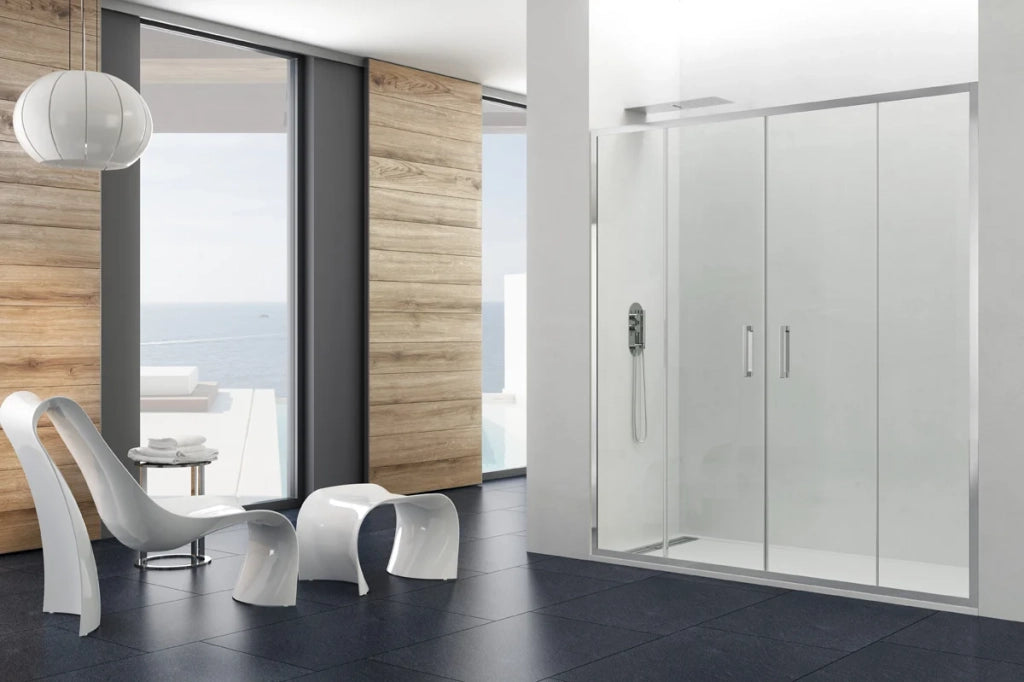 Box doccia angolare PRESTIGE fisso + scorrevole + laterale fisso 100x80 cm (97,4-100,4/76-79) cromo lucido vetro trasparente