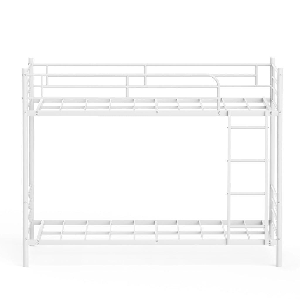 Letto a castello 90 × 190 cm 2 posti con scala e barriera anticaduta, senza materasso, acciaio bianco