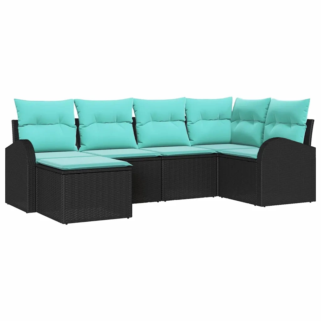 Set di divani con cuscino 6 pcs Nero e Turchese polyrattan 3354785