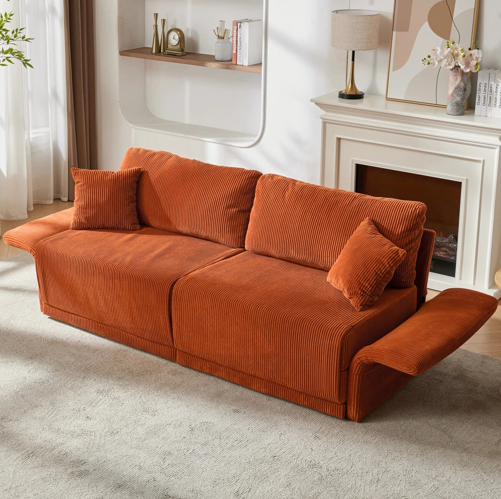 Divano letto trasformabile 182 cm in velluto a coste arancione HOMVRA