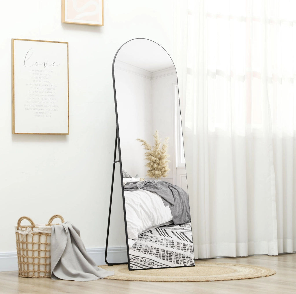 Specchio da terra ad arco 150x50 cm nero con supporto