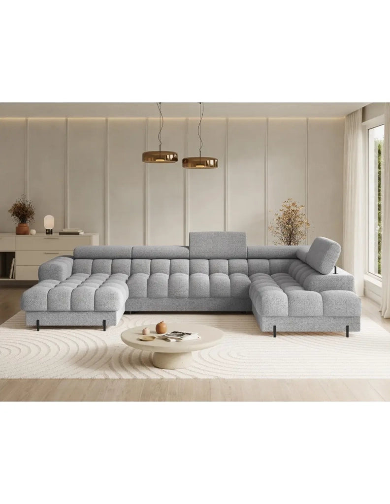 Divano panoramico Grigio melange angolo destro FERARIA salotto contemporaneo