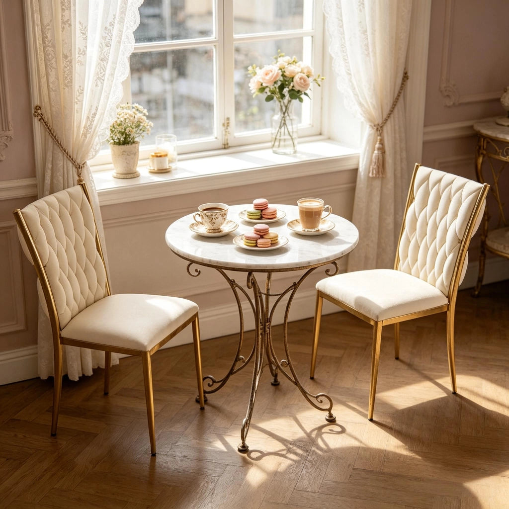 Sedia da Pranzo con Schienale Alto Ergonomico e Piedini Regolabili in Velluto Metallo Bianco Crema Oro