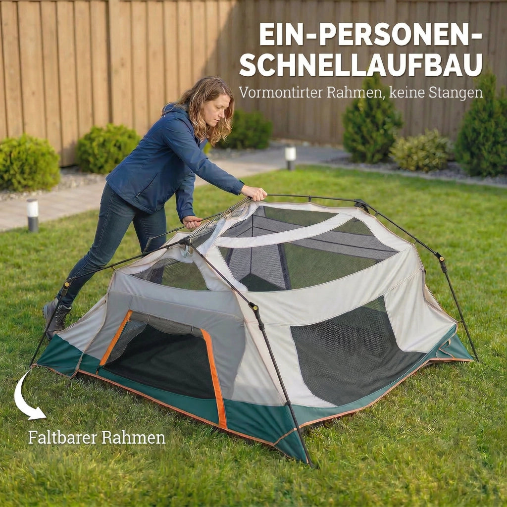 Tenda da campeggio per 4-6 persone verde impermeabile 3000 mm con protezione UV30+ e telo superiore rimovibile 350x350x205 cm