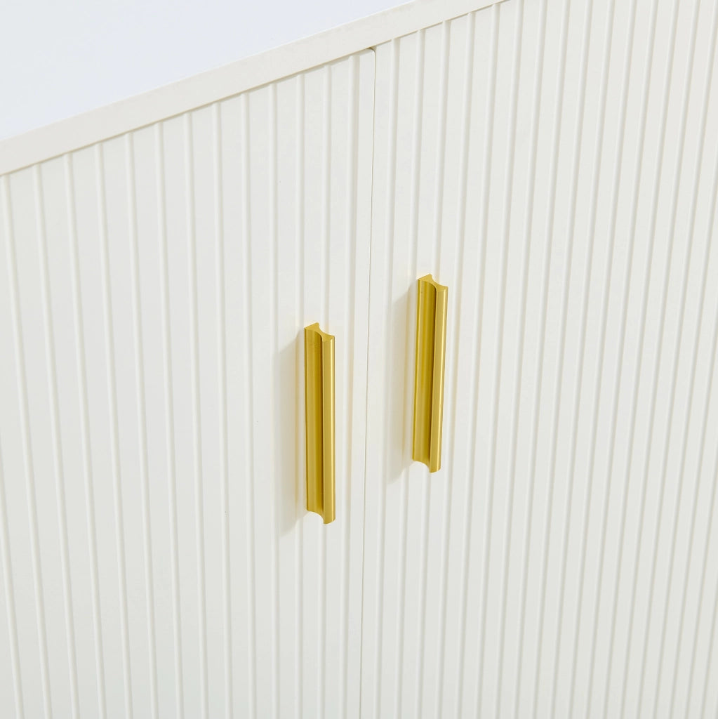 Credenza ULEVR 160x40x81,5 cm con 2 ante e 3 cassetti, mobile contenitore in MDF bianco con gambe in acciaio