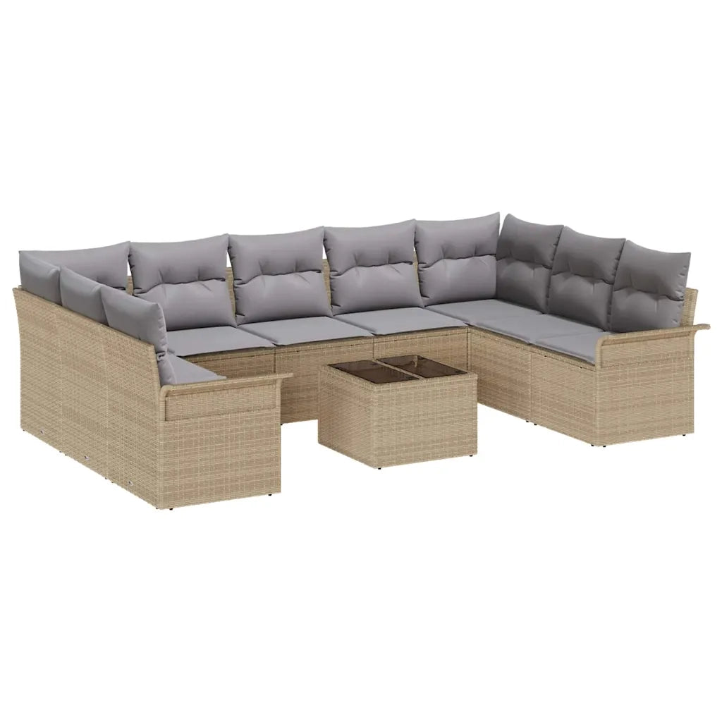 Set Divano da Giardino con archiviazione 10 pcs Nero polyrattan