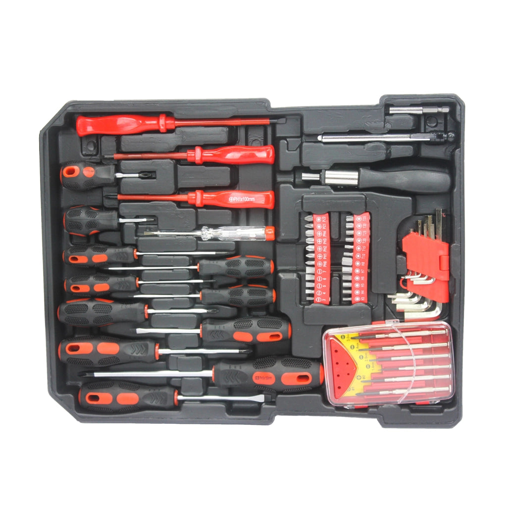 Set da Lavoro 899 Pezzi con Valigetta su Ruote e 4 Cassetti, Utensili per Uso Domestico e Giardinaggio, Nero