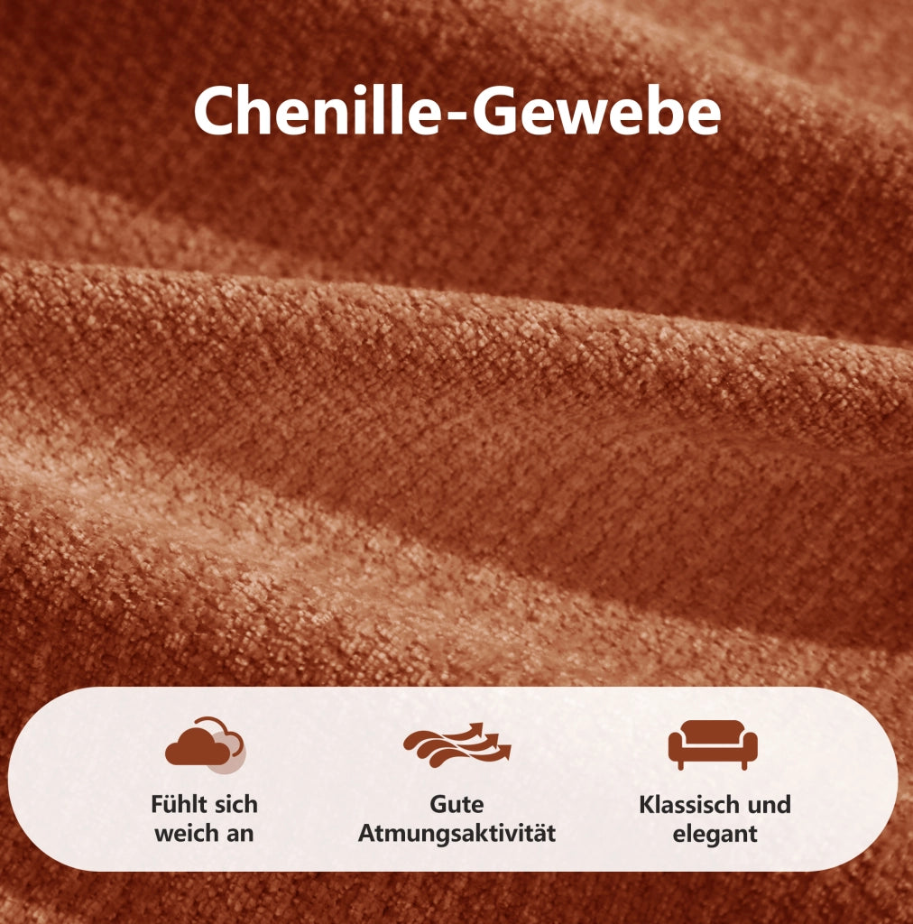 Divano modulare senza telaio 2 posti in chenille arancione con cuciture a quadri e 2 pouf, comodo e flessibile per soggiorno e appartamenti