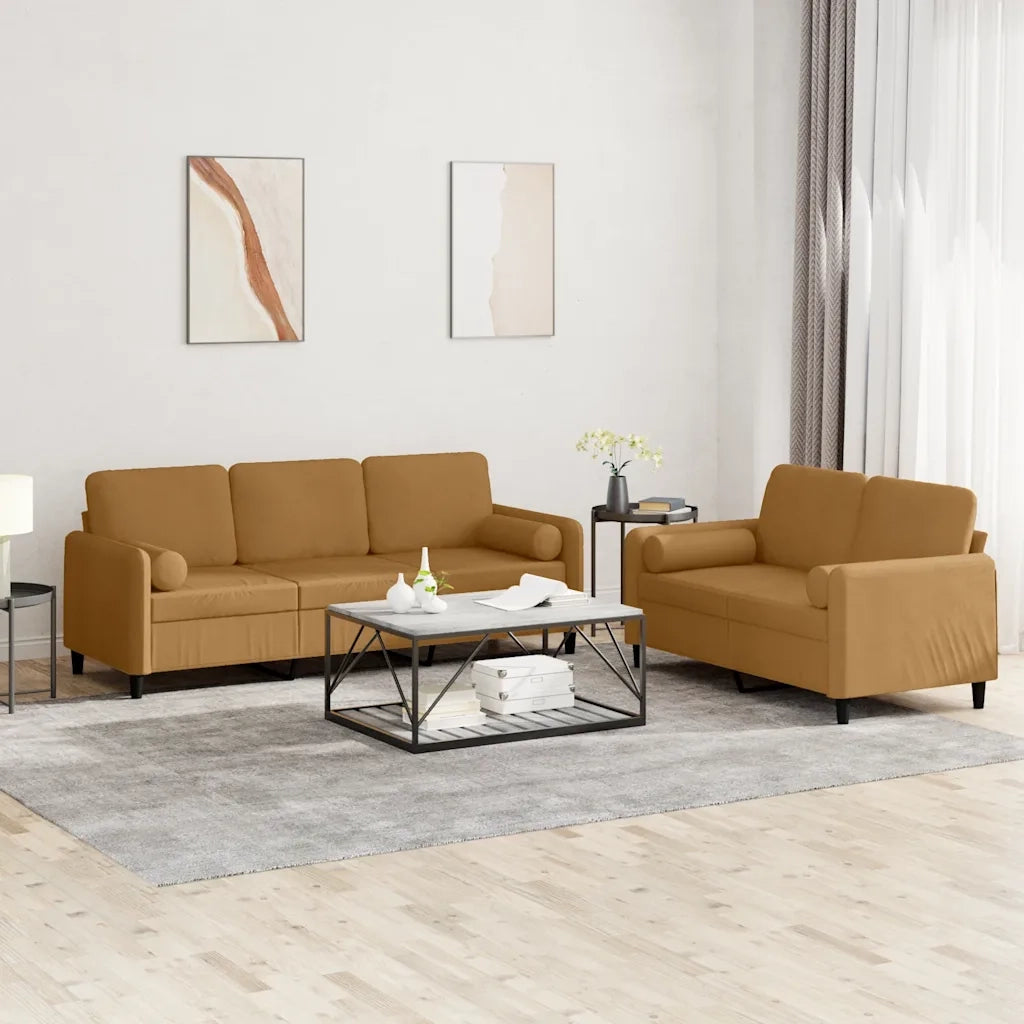 Set di Divani 2 pz con Cuscini Marrone in Velluto