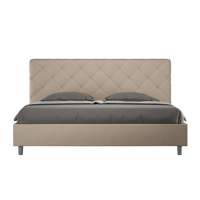 Letto imbottito Matrimoniale 190x200 cm Priya - Similpelle,Tortora,Contenitore