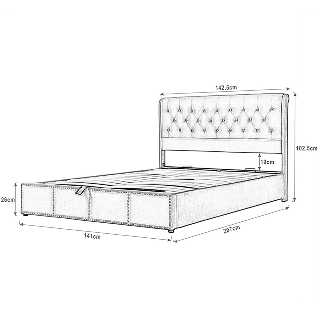 Letto matrimoniale 140x200 cm con contenitore; rivestimento in lino; grigio