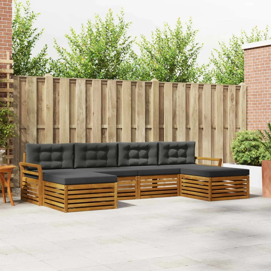 Set divani 6 pcs Naturale e Antracite Legno di Acacia Massello 3373902