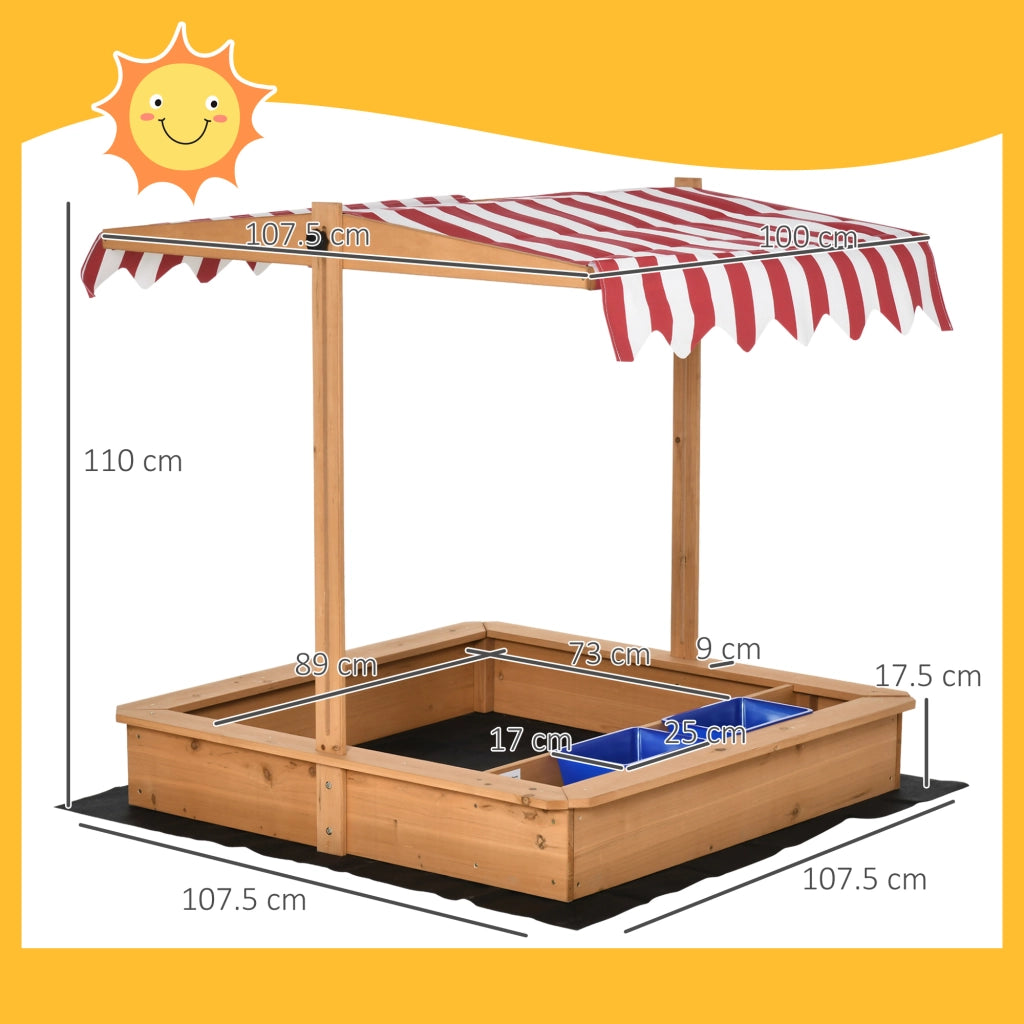 Casetta Sabbiera Bambini in Legno con Tettuccio Regolabile ¨C Minimal ¨C 107.5x107.5x100 cm
