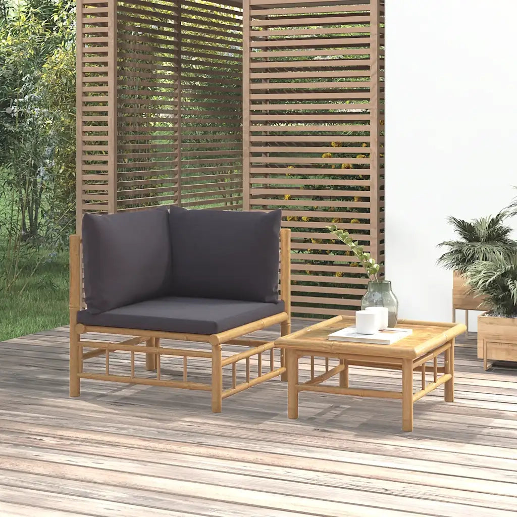 Set Salotto da Giardino 2pz | Set di Mobili da Esterno con Cuscini Grigio Scuro Bamb¨´