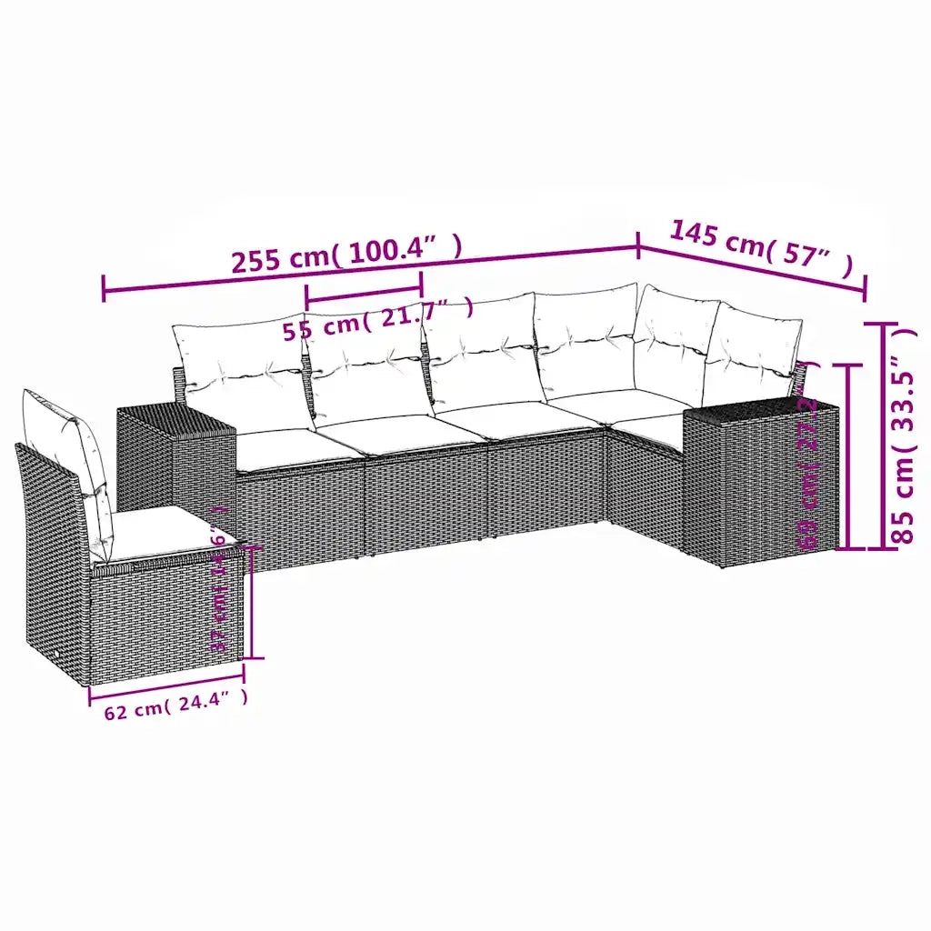 Set Divani da Giardino 6 pz con Cuscini Marrone in Polyrattan 3222633