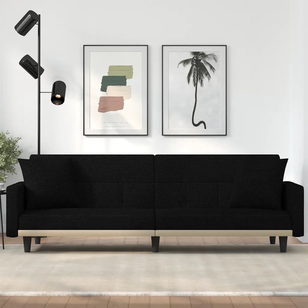 Divano letto | Sof¨¤ letto | Letto singolo con Cuscini Nero in Tessuto