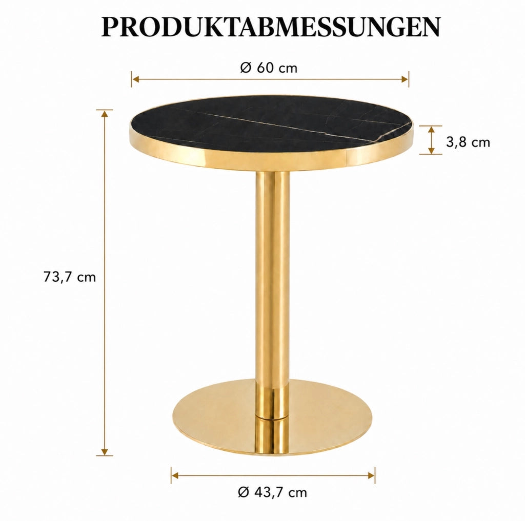 Tavolino laterale rotondo con piano effetto marmo UV in MDF nero e oro