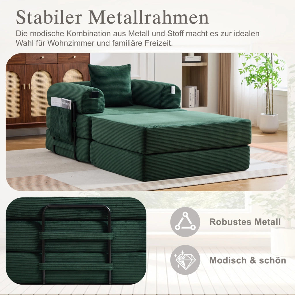 Poltrona in Cord con Poggiapiedi e Struttura Metallica Stabile, Design Ergonomico con Imbottitura Spessa e Tasca Laterale
