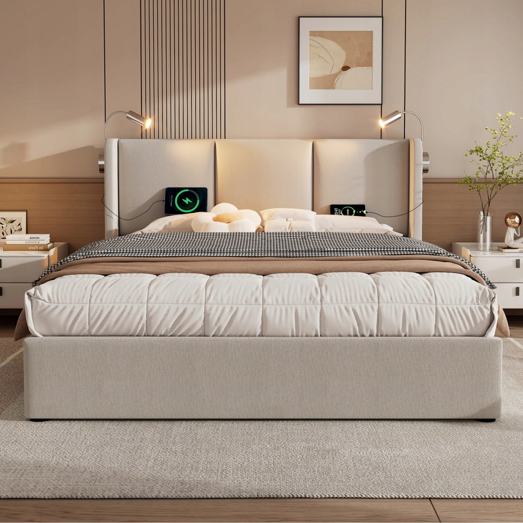 Letto imbottito con contenitore e illuminazione - Xylo - 140x200