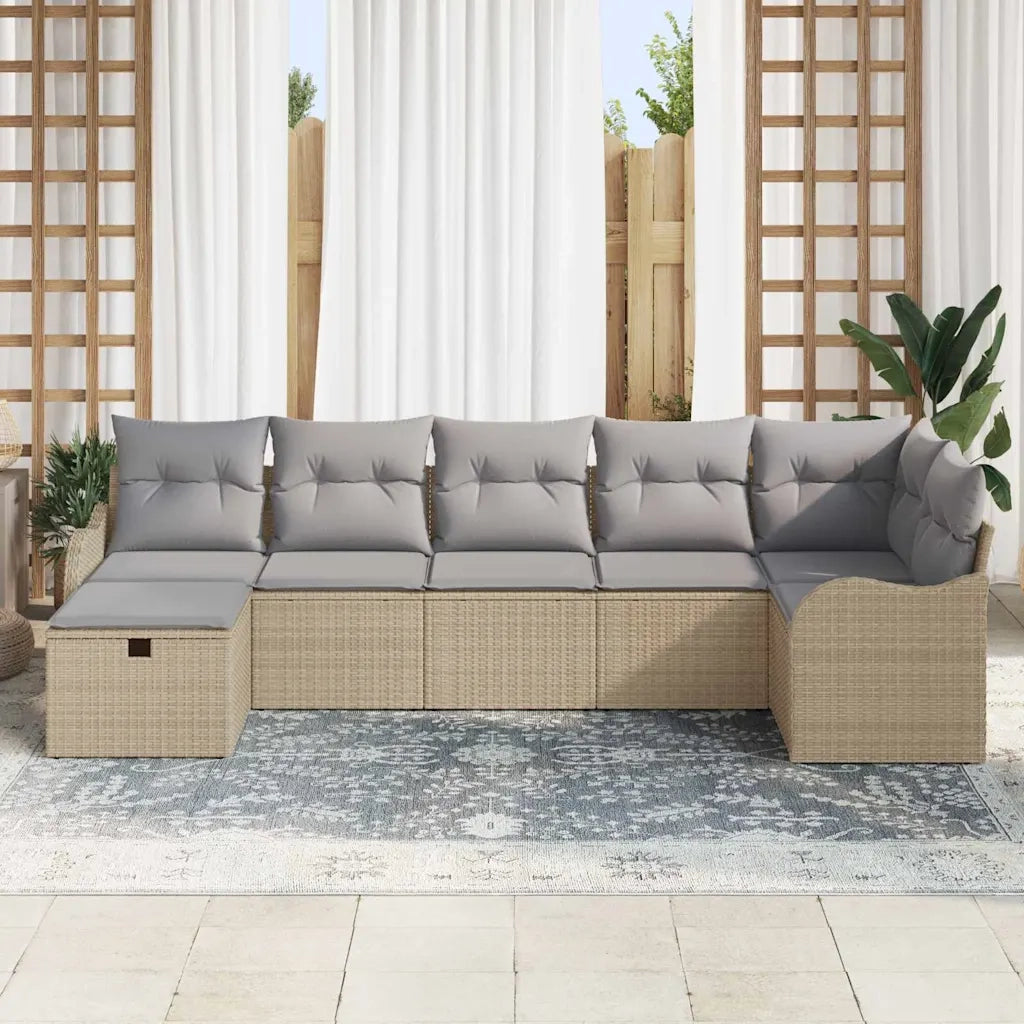 Set di divani 7 pcs Beige e Grigio Chiaro polyrattan
