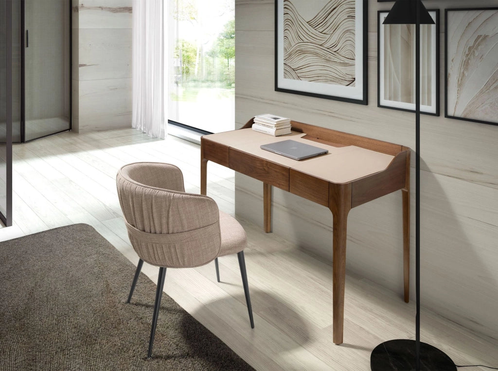 Scrivania con piano in similpelle e noce