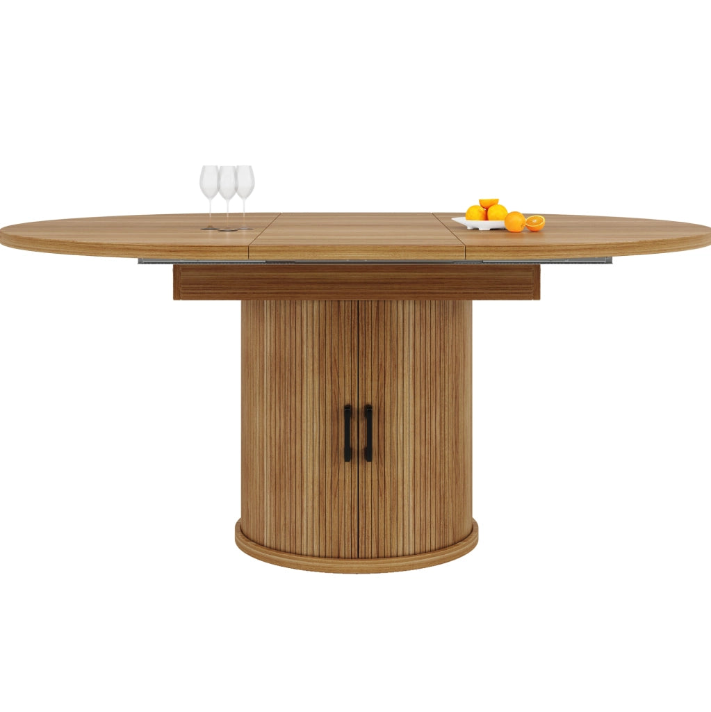 Tavolo da pranzo allungabile 118-158 cm noce con vano contenitore, 6 posti