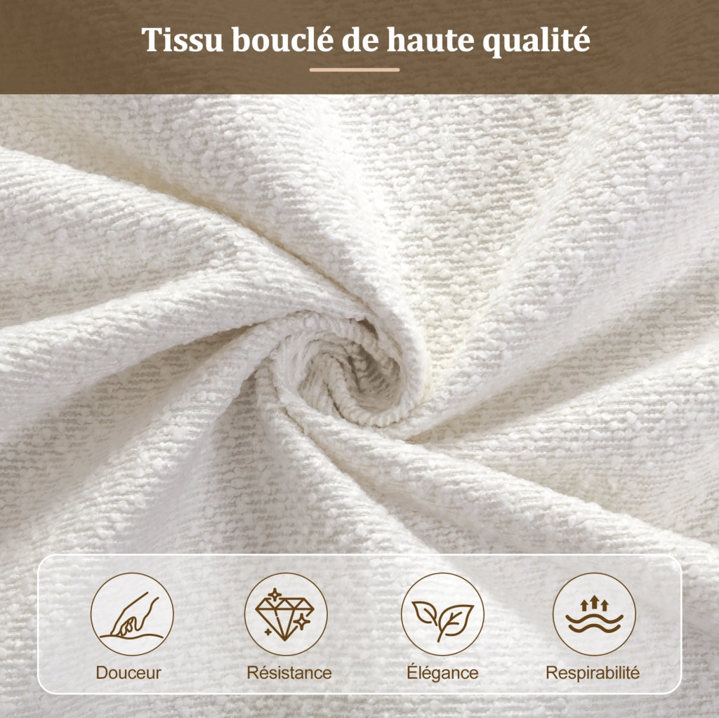 Letto matrimoniale imbottito YEAVIO 180x200 cm con contenitore, rete a doghe e testiera in bouclé beige