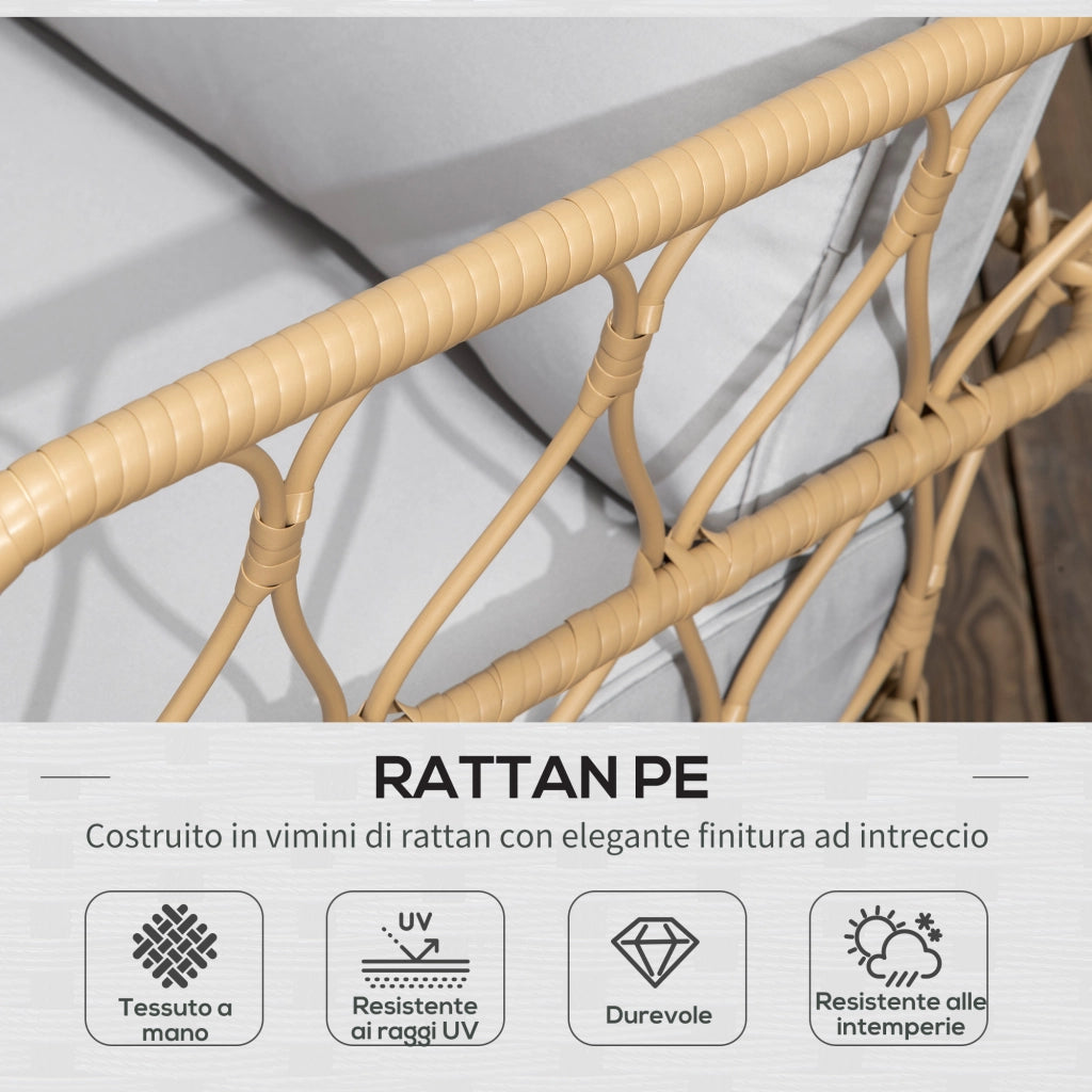 Set Salotto da Giardino in Rattan ¨C zephmum ¨C Divano 2 Posti, 2 Poltrone, Tavolino con Piano in Vetro