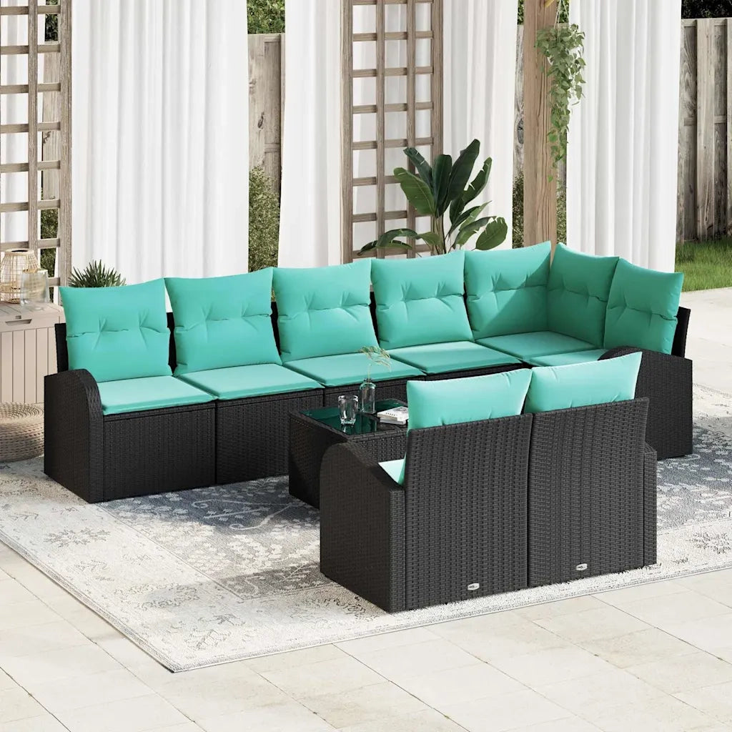 Set Divano da Giardino 9 pcs Nero e Turchese polyrattan 3354775
