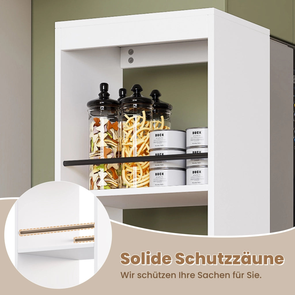 Libreria stretta su ruote 40x30x160;5 cm con barre di protezione in MDF bianca