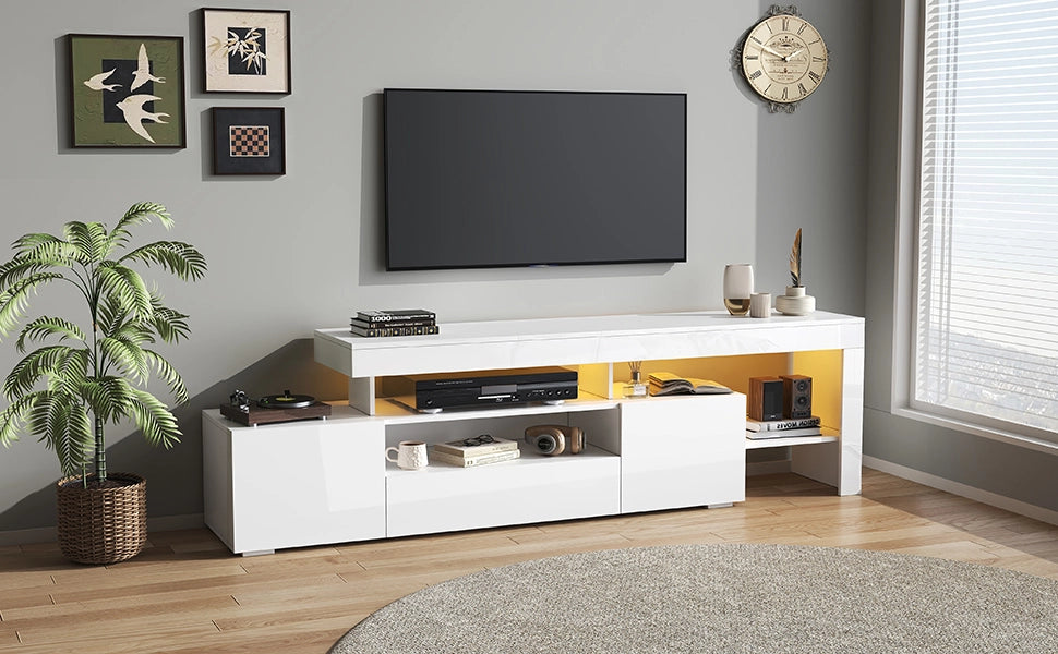 Mobile TV; 192x37x53 cm; con LED; finitura lucida; bianco