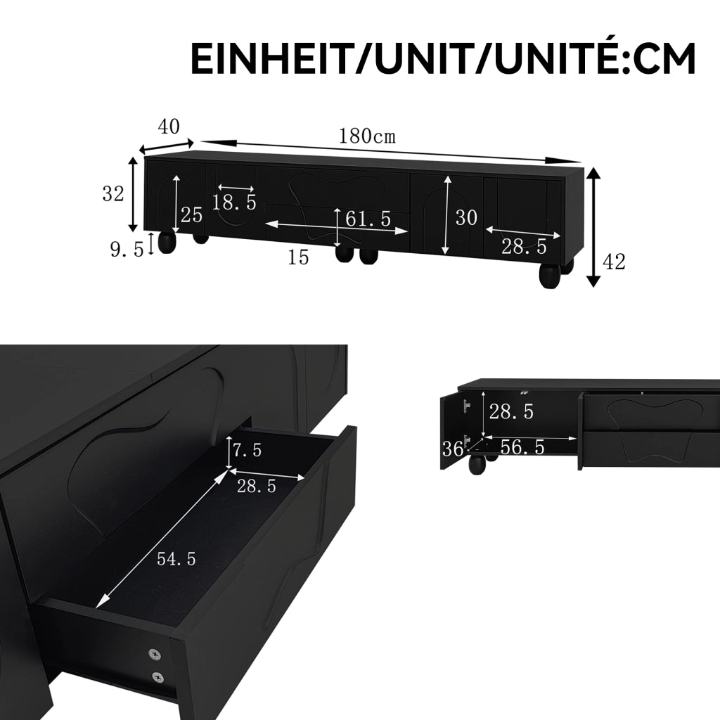 Mobile TV ¨C MINIMAL ¨C Nero, Legno, 180 cm, Soggiorno