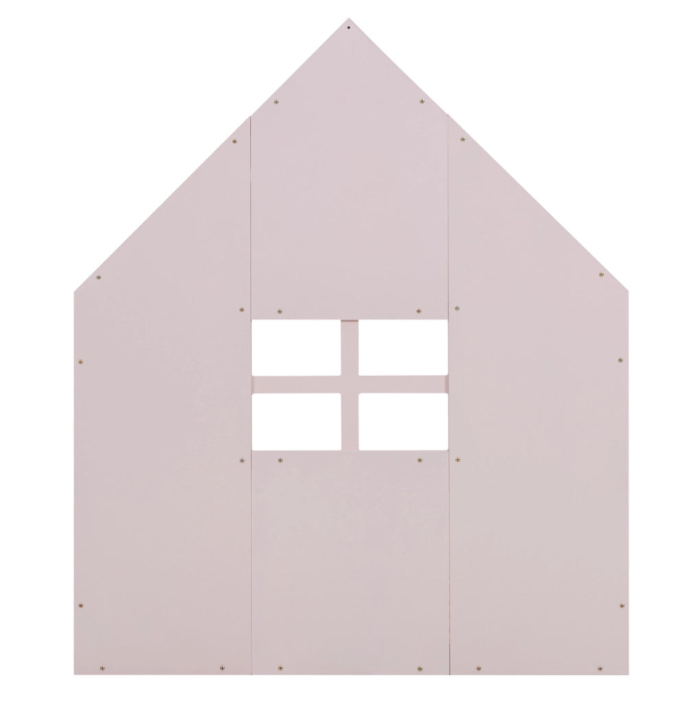 Letto per bambini 90x200 cm in pino e MDF, design a casetta, colore rosa