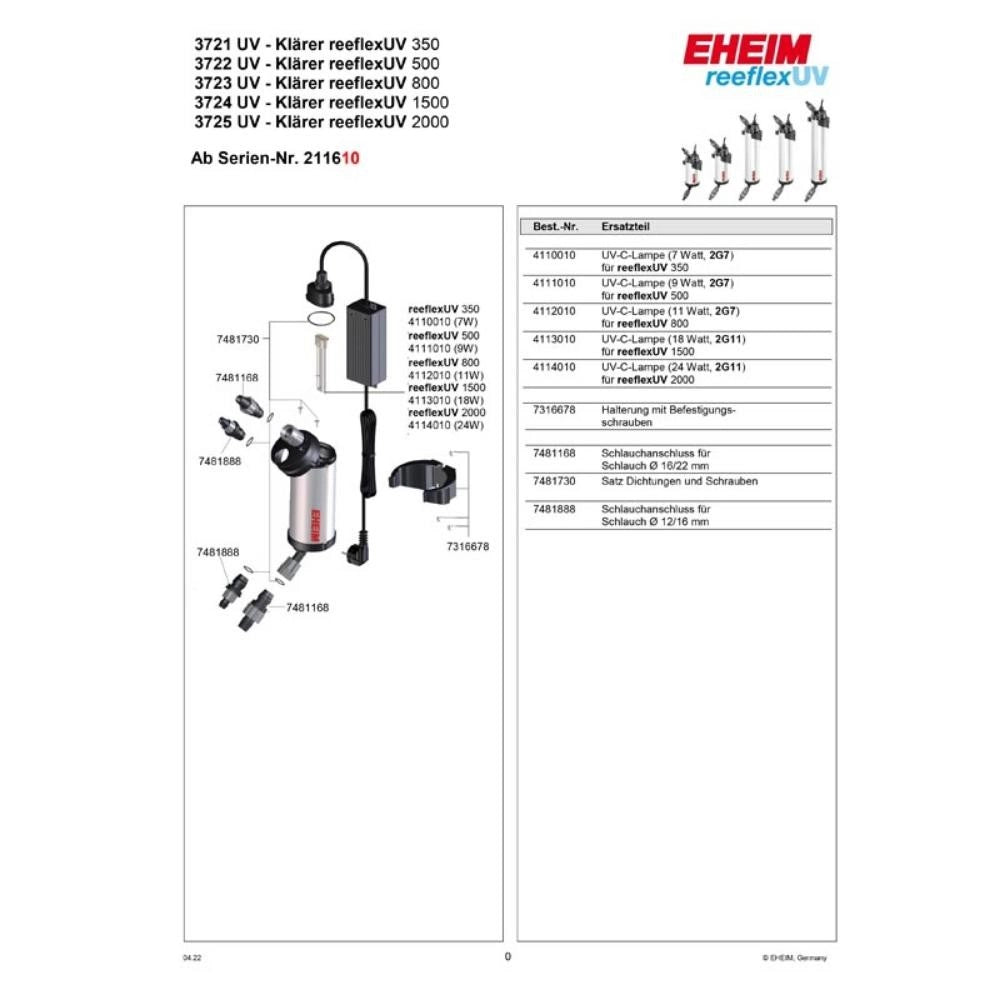 Eheim Reeflex UV - sterilizzatore con scocca in alluminio per acquari Modello: 350