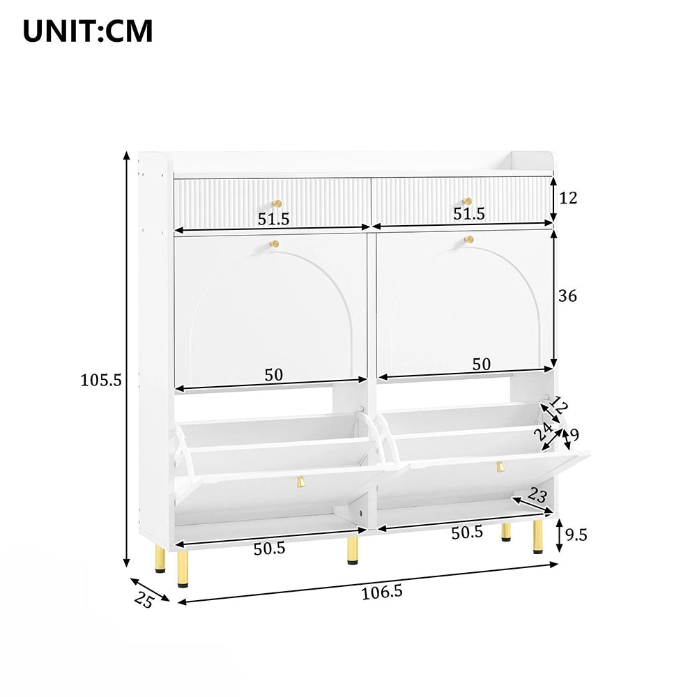 Armadio per scarpe stretto - Xylo - 106,5x25x105,5 cm - Bianco - 4 ante battenti e 2 cassetti