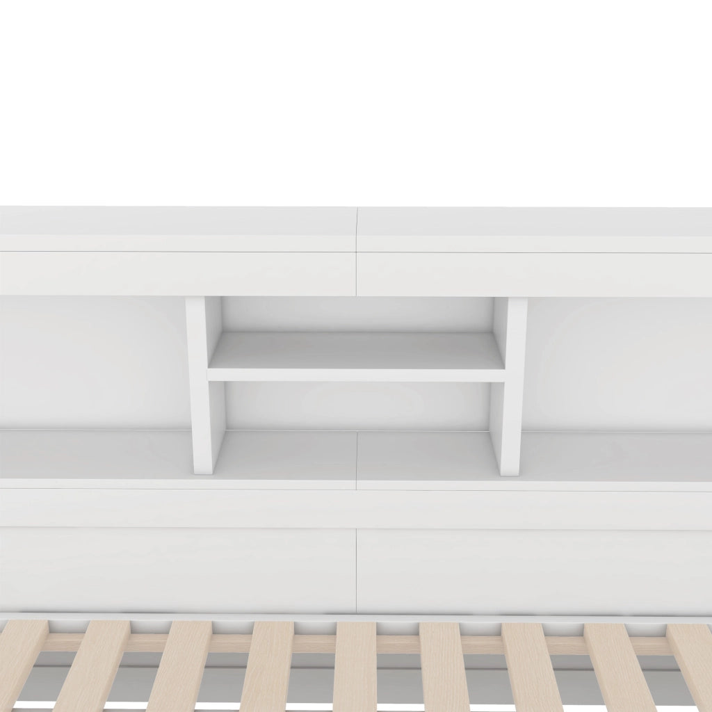 Letto divano 90 × 200 cm 1 posto con letto estraibile; LED; presa e USB; vano laterale; senza materasso; bianco