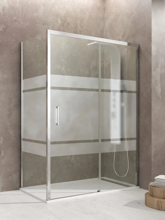 Box doccia angolare AKTUAL frontale + laterale fisso 120x90 cm cromo vetro serigrafato Frost Plus