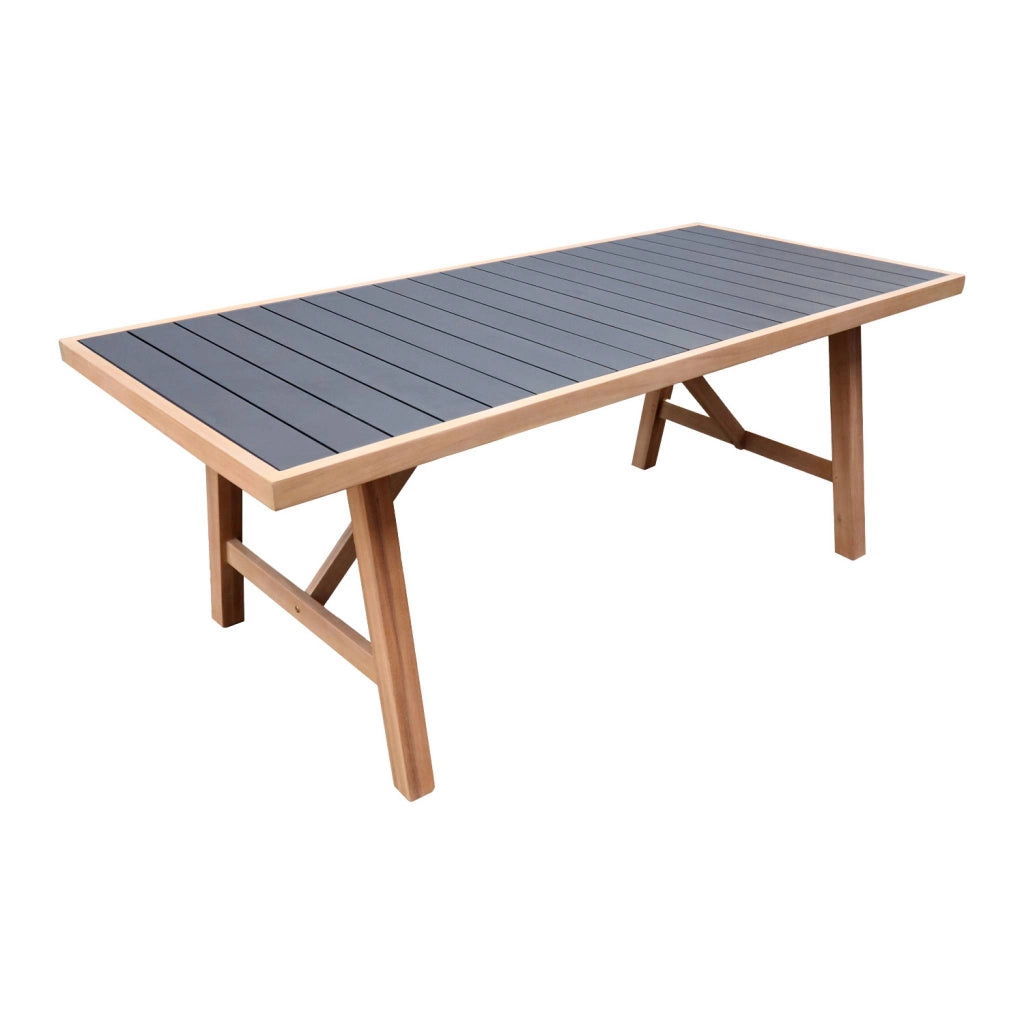 Set tavolo da giardino in legno di hevea e alluminio con 8 sedie,