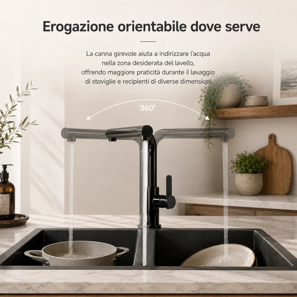 Rubinetto Cucina Nero Lucido Canna Alta Quadrata Girevole 94027