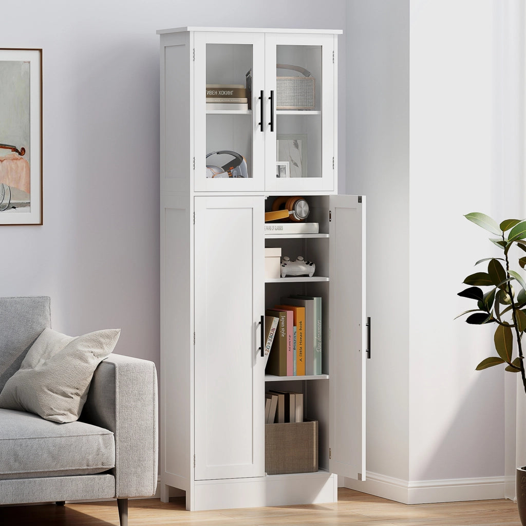 Mobile bagno alto con ante in vetro ¨C Xylo ¨C Bianco, legno, ripiani regolabili, 60x30x170 cm