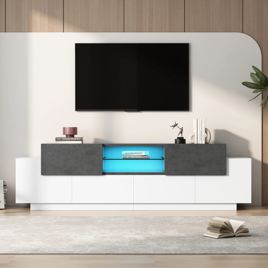 Mobile TV moderno da 180 cm bianco e grigio con illuminazione LED RGB