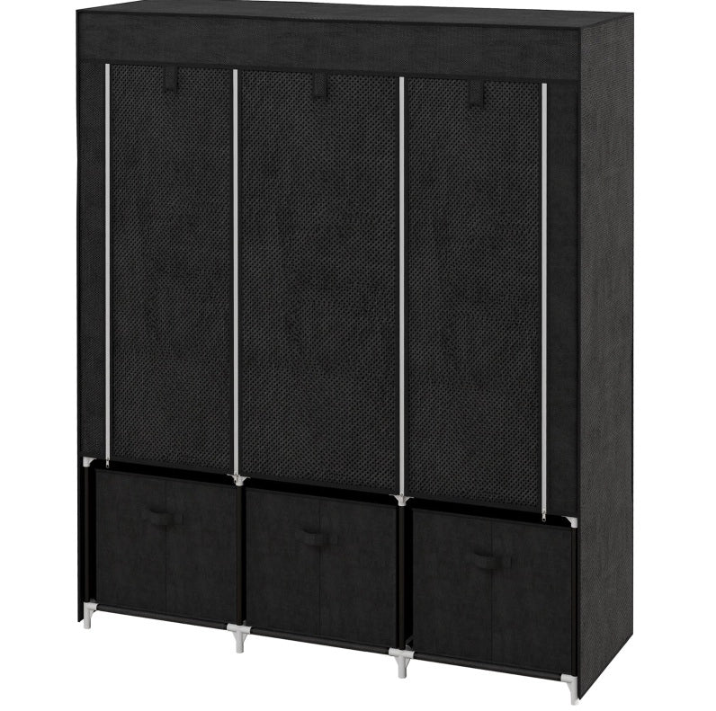 Armadio pieghevole in tessuto non tessuto con 3 cassetti, 125 x 43 x 162,5 cm, nero