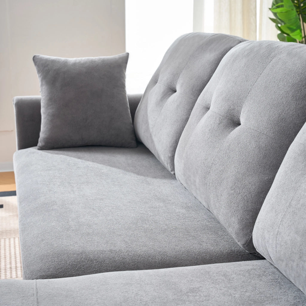 Divano angolare a U con funzione letto e contenitore, grande divano in ciniglia grigio per soggiorno o camera ospiti